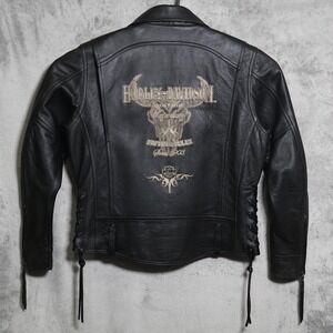 Harley-Davidson Jacket Mens Large Black Leather Legendary Motorcycle Skull
